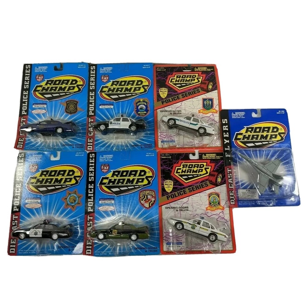 Road Champs Die Cast Police Series 1/43 Lot of 7 Crown Victoria F-18 Jet NIP